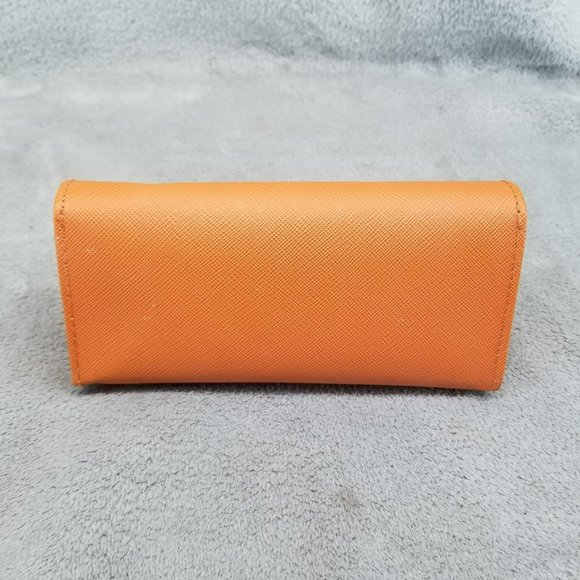 Tory Burch Triangle Eyeglass Case Orange Faux Leather With Cleaning Cloth - Picture 7 of 13